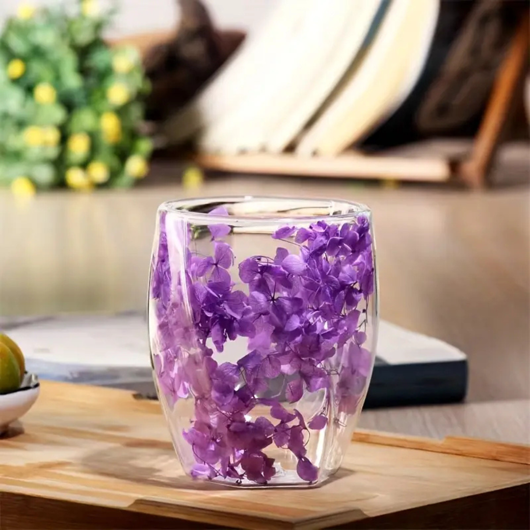 Elegant Glass Coffee Mug with Real Flowers