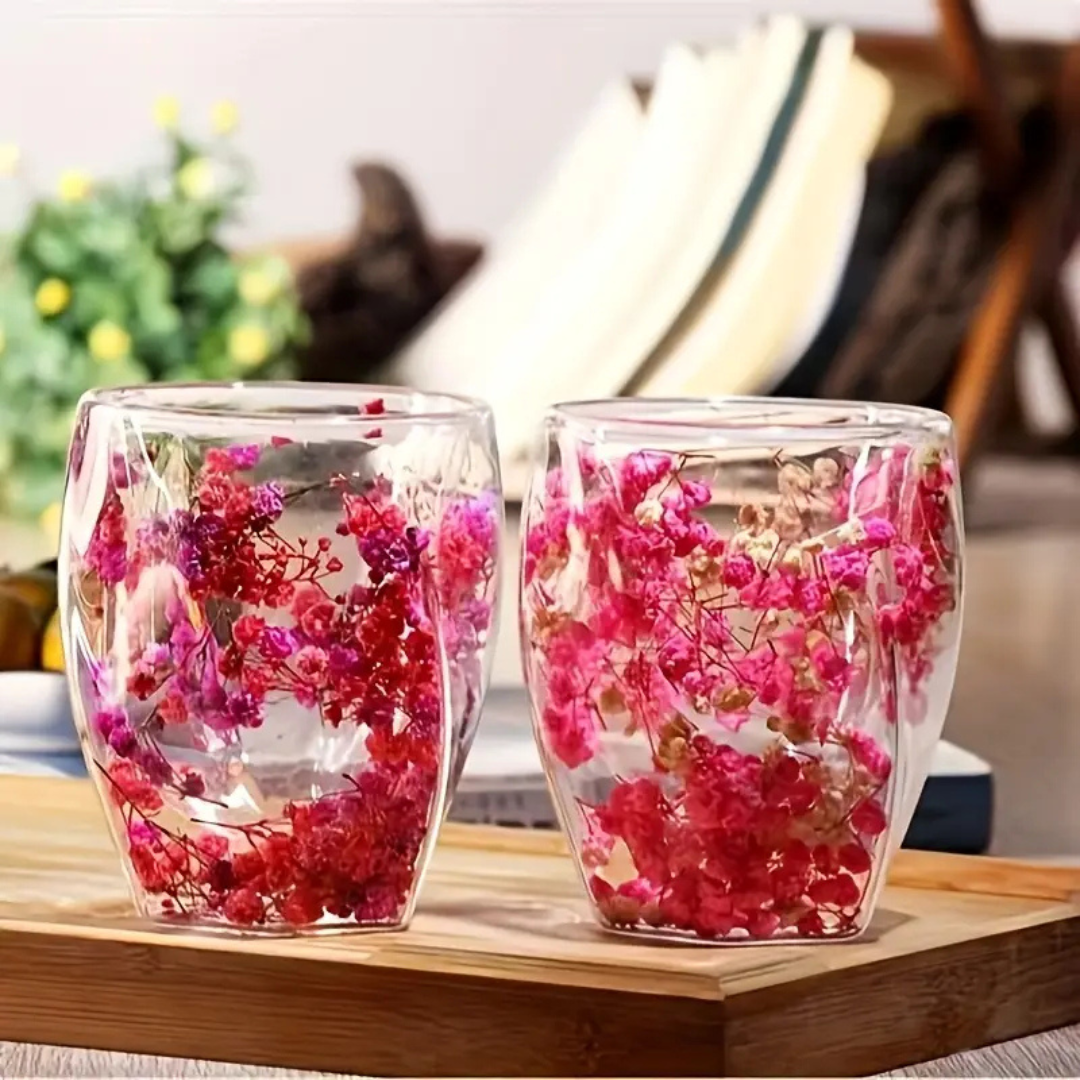 Elegant Glass Coffee Mug with Real Flowers
