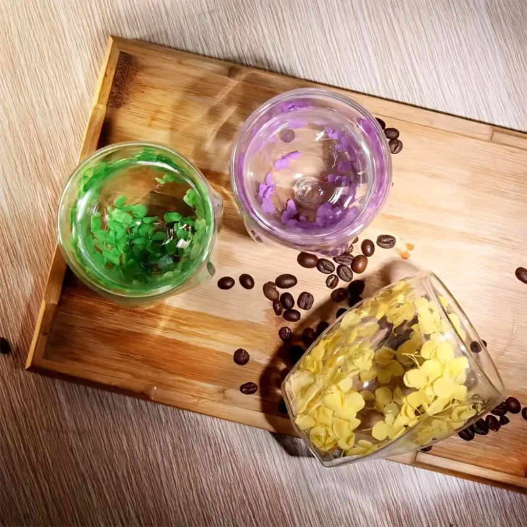 Elegant Glass Coffee Mug with Real Flowers