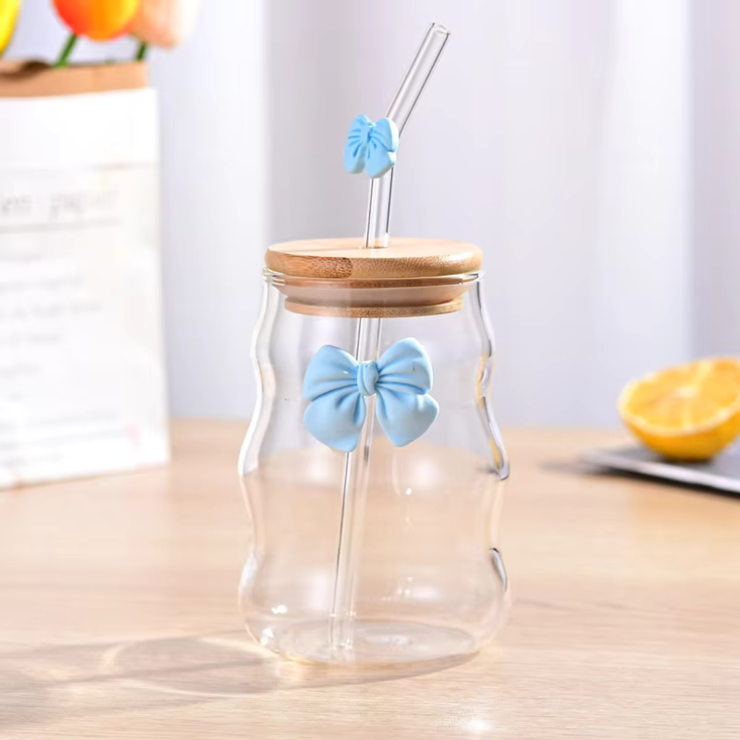 Glass Cup with Bow Decoration