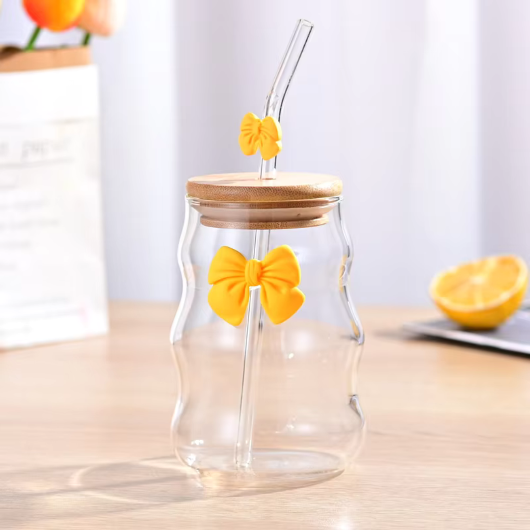 Glass Cup with Bow Decoration