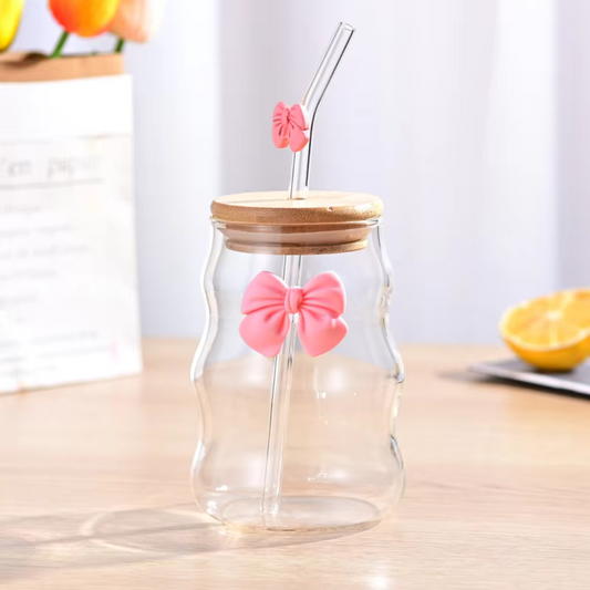Glass Cup with Bow Decoration