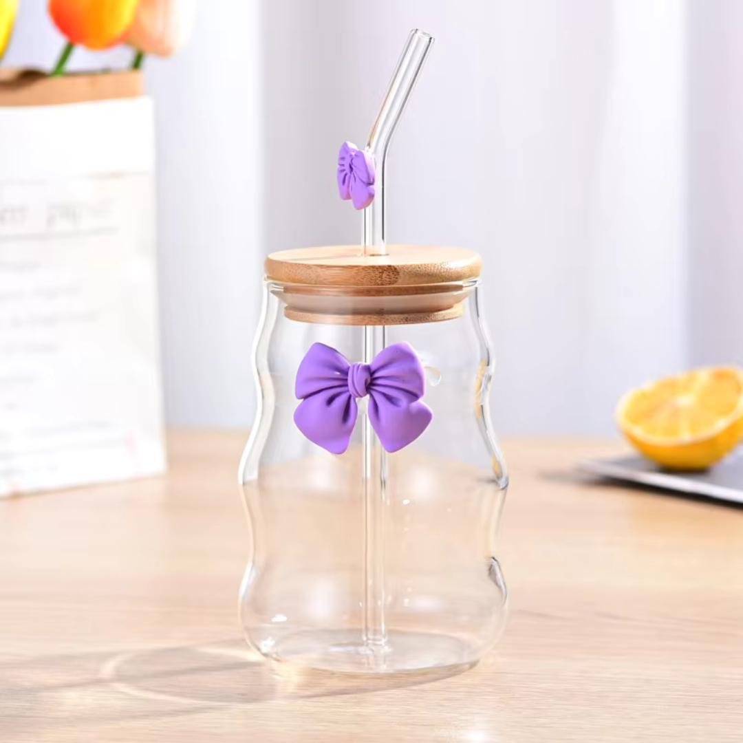 Glass Cup with Bow Decoration