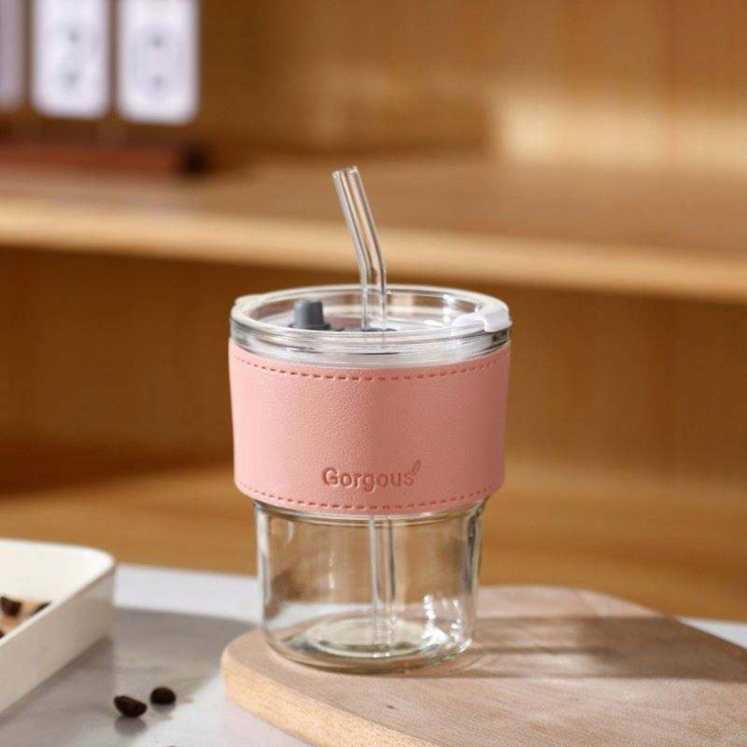 Glass Tumbler with Leather Sleeve