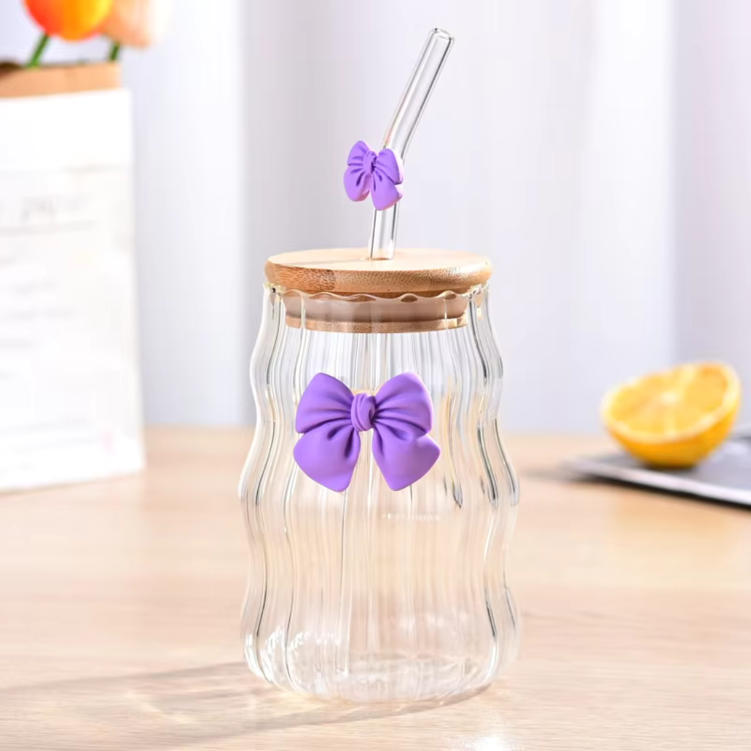 Ribbed Glass Tumbler with Bow