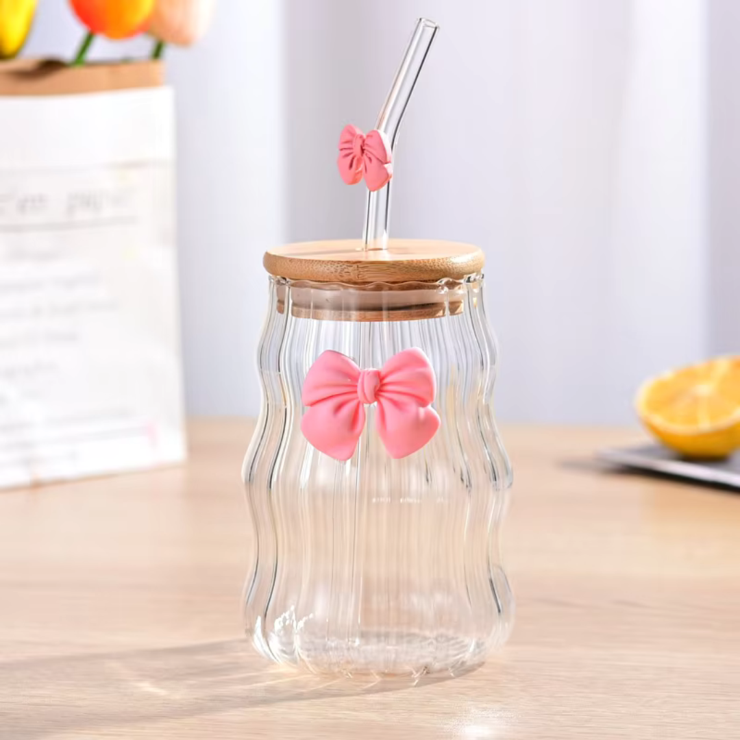 Ribbed Glass Tumbler with Bow