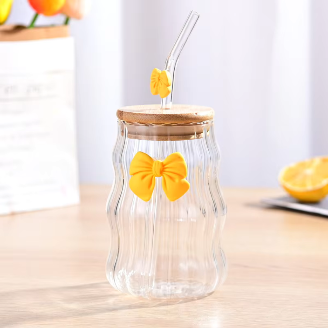 Ribbed Glass Tumbler with Bow