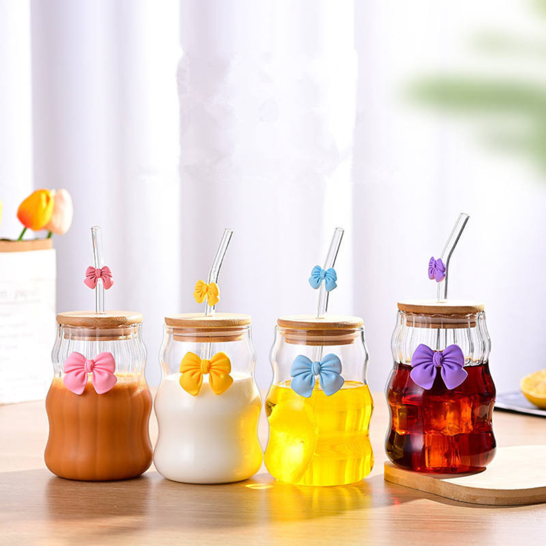 Ribbed Glass Tumbler with Bow