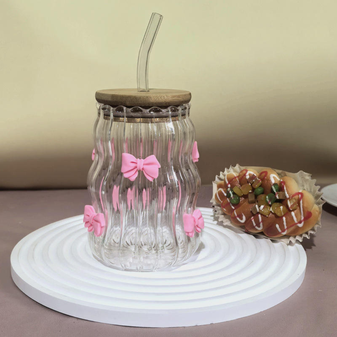 Wavy Glass Mug with Bows
