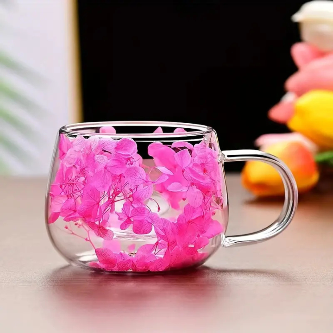 Handcrafted Double Layer Glass Flower Coffee Mug