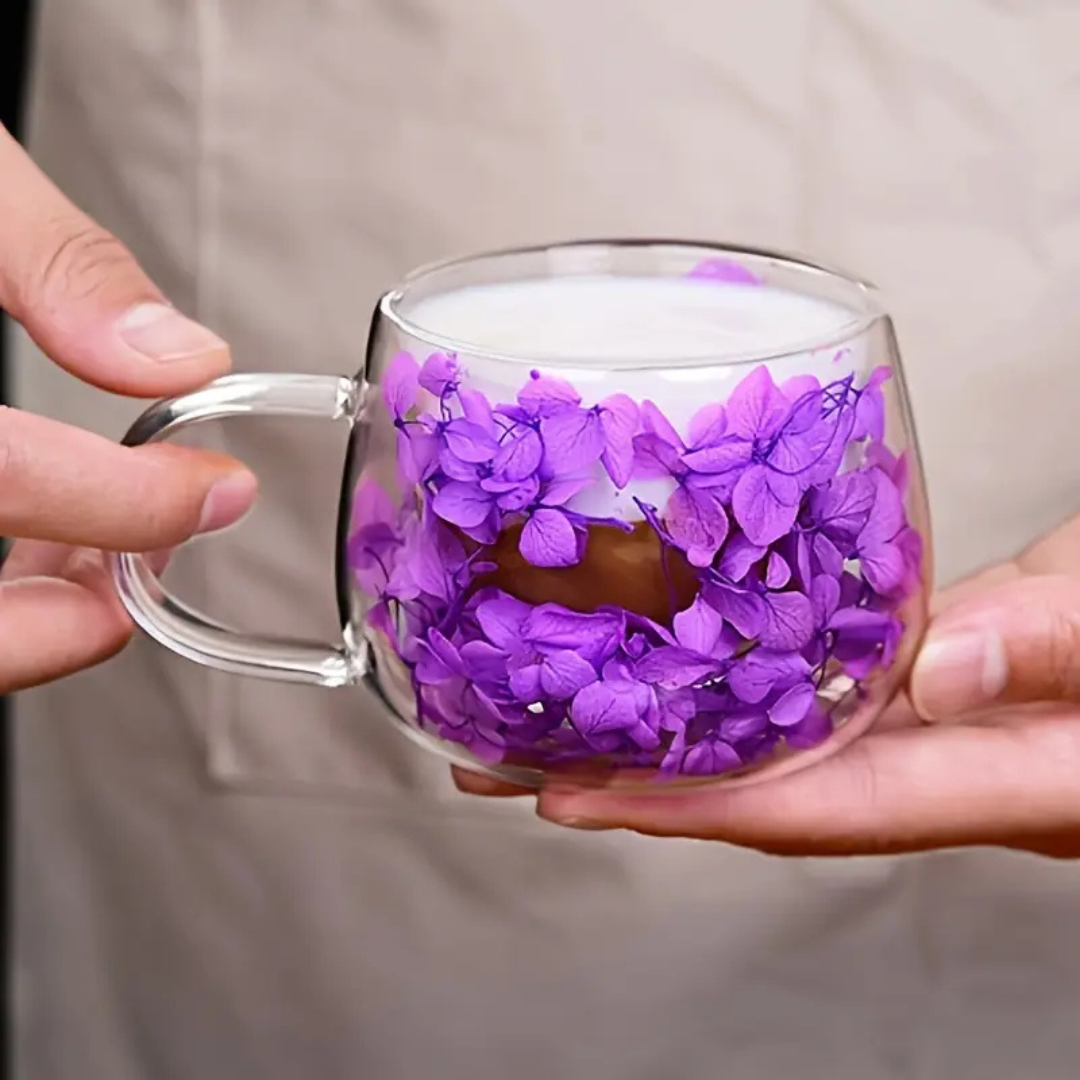 Handcrafted Double Layer Glass Flower Coffee Mug