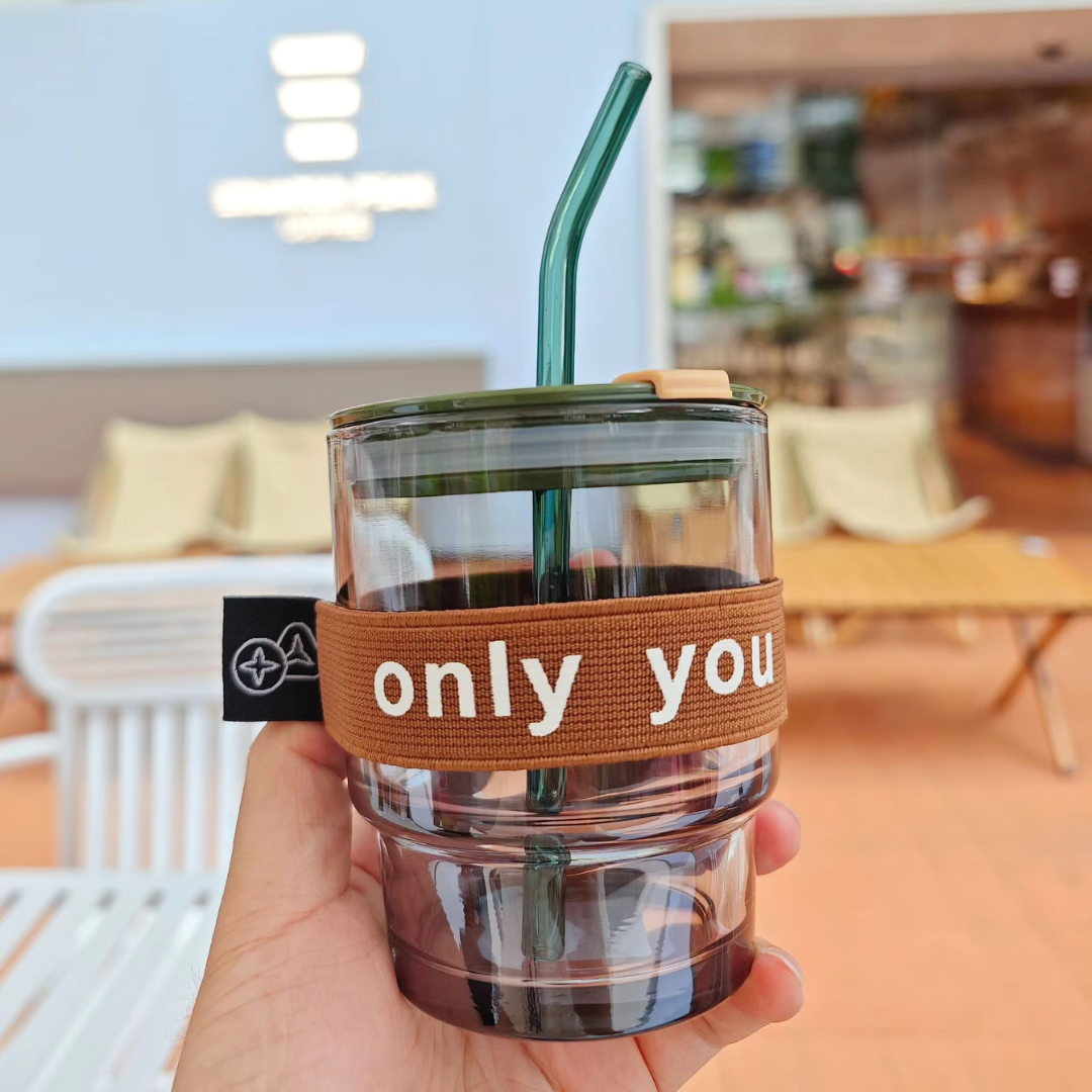 Glass Mug with Straw and Sleeve