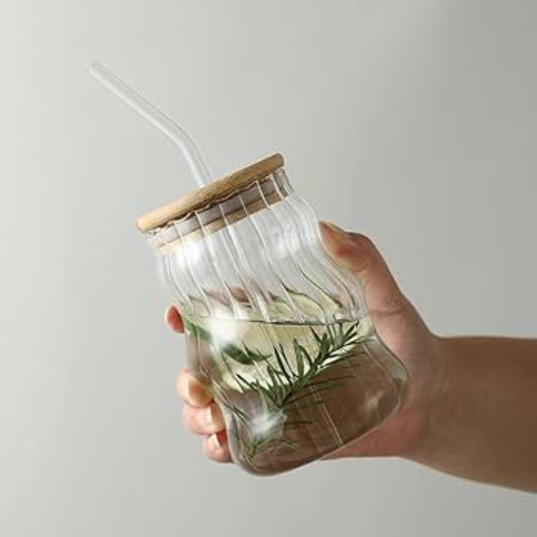 Bubble Glass with Straw and Lid