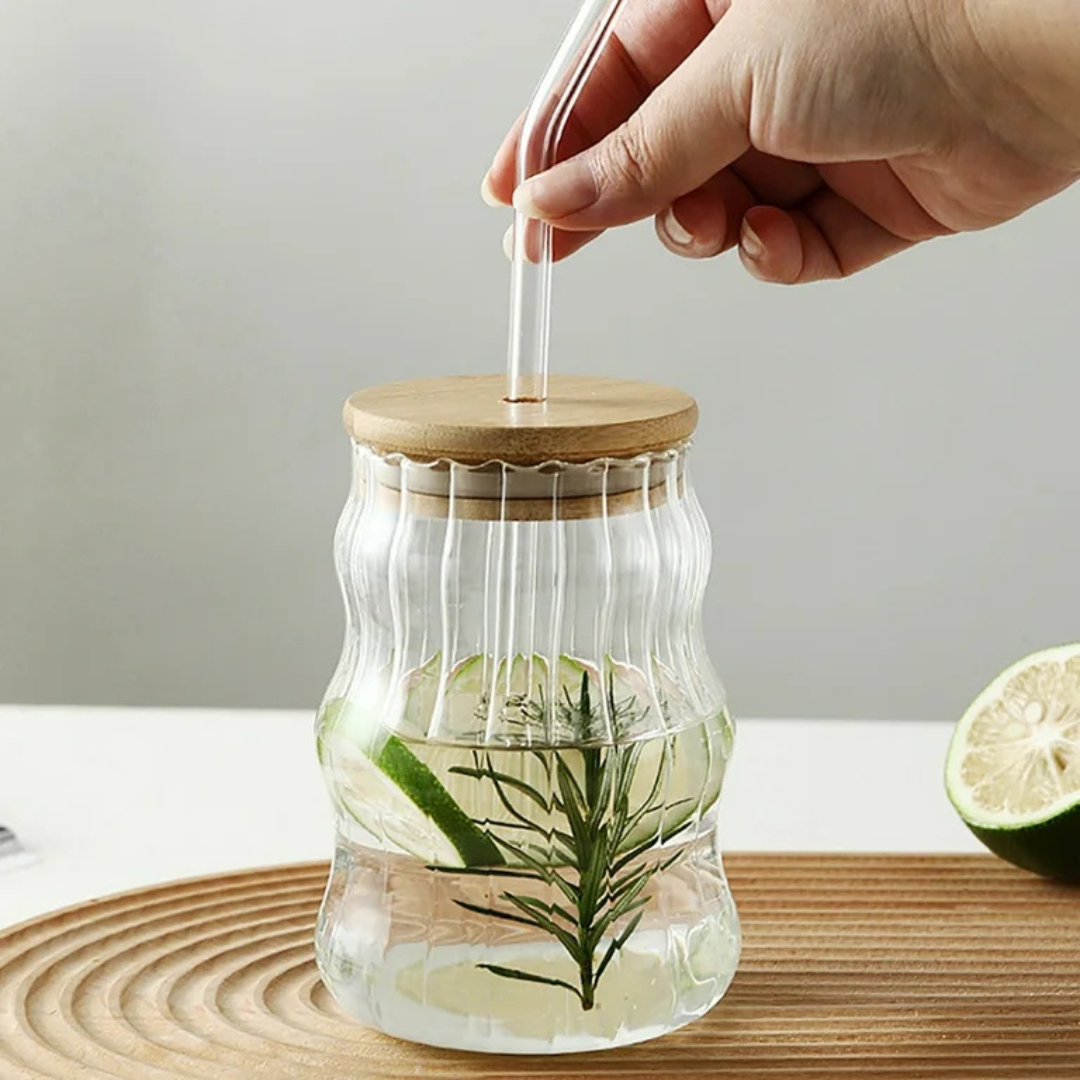 Bubble Glass with Straw and Lid