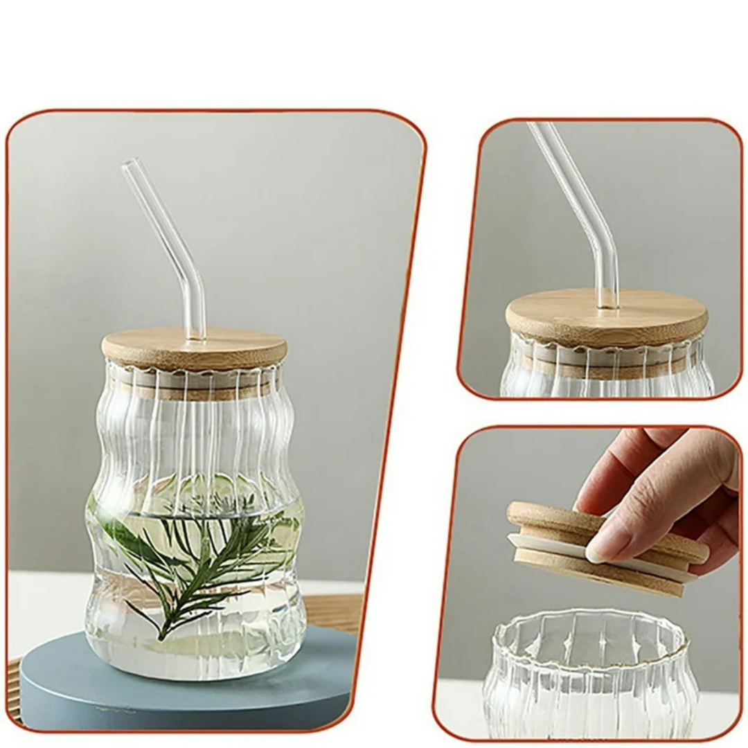 Bubble Glass with Straw and Lid