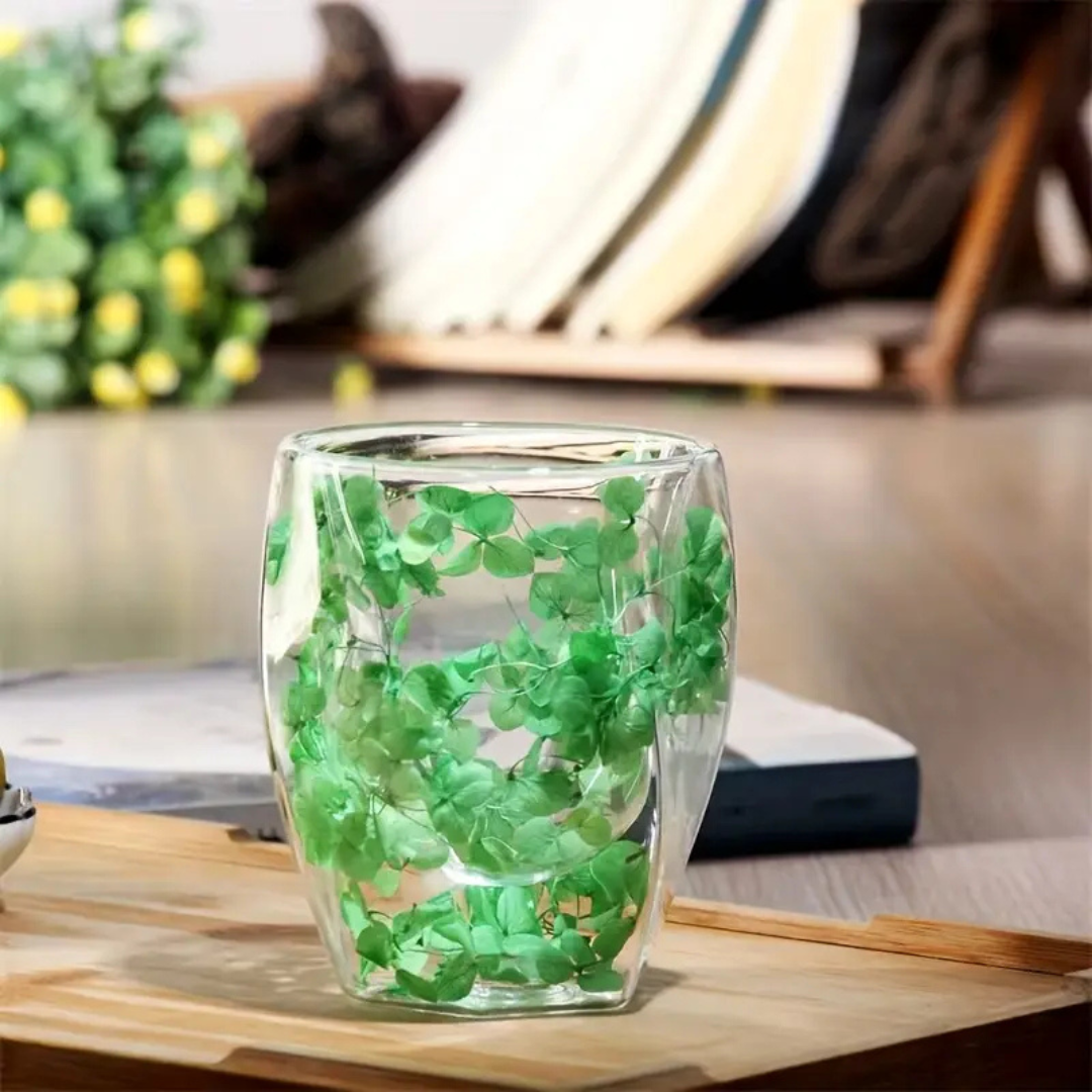 Elegant Glass Coffee Mug with Real Flowers