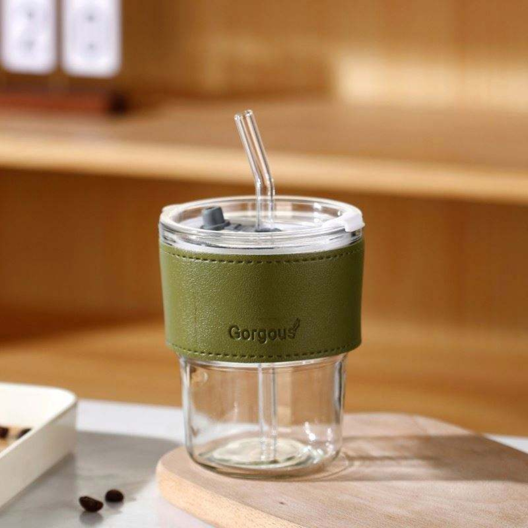 Glass Tumbler with Leather Sleeve