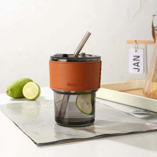 Glass Tumbler with Leather Sleeve