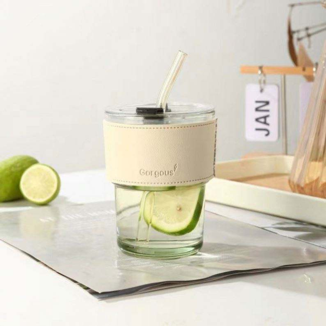 Glass Tumbler with Leather Sleeve