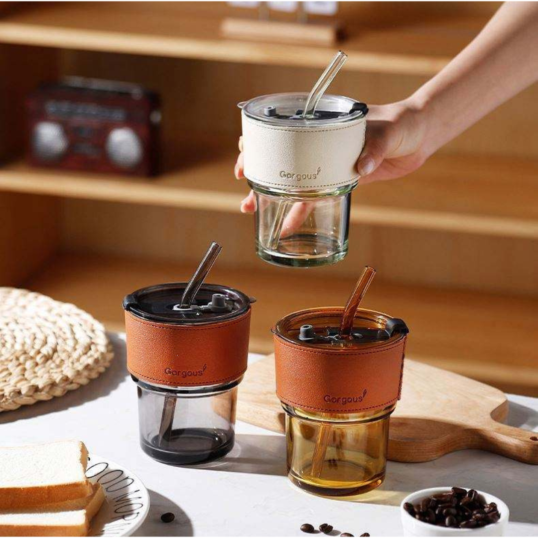 Glass Tumbler with Leather Sleeve