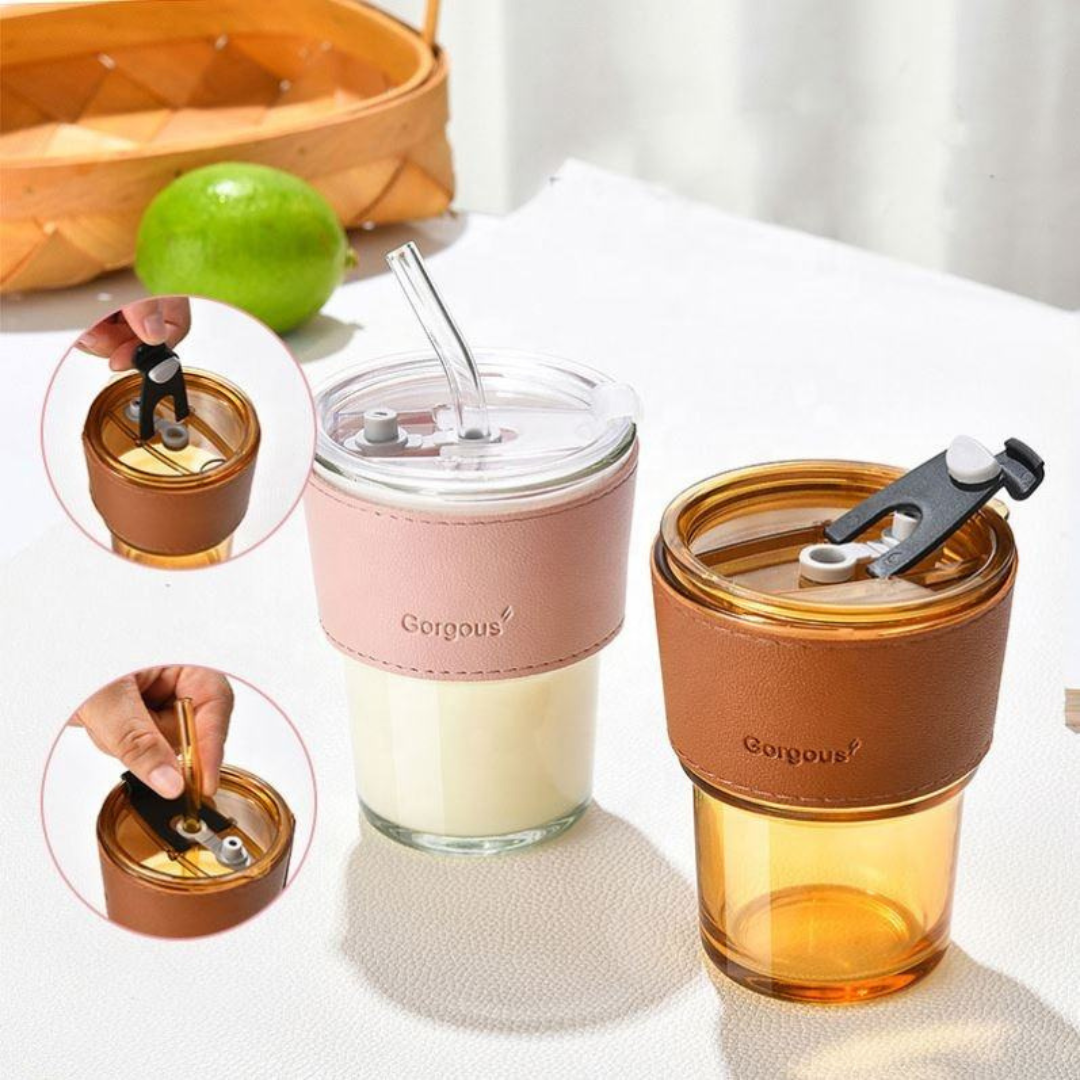 Glass Tumbler with Leather Sleeve