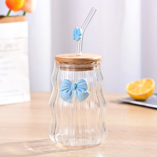 Ribbed Glass Tumbler with Bow