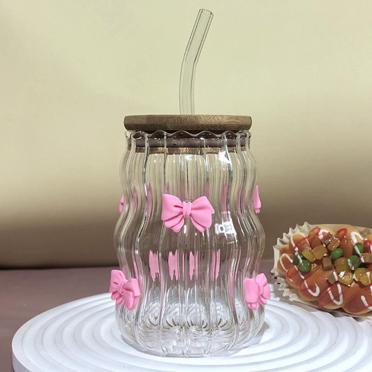 Wavy Glass Mug with Bows