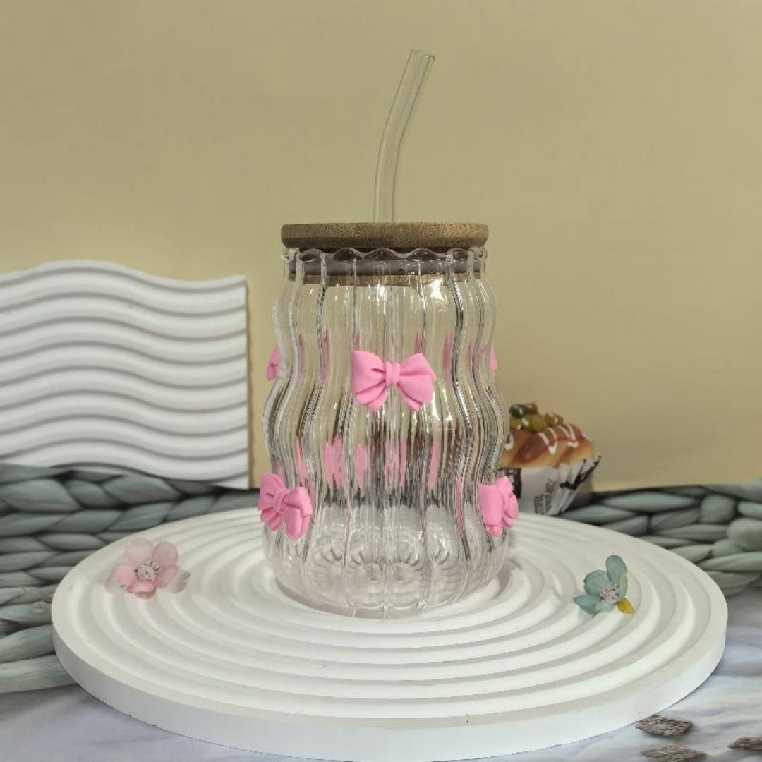 Wavy Glass Mug with Bows