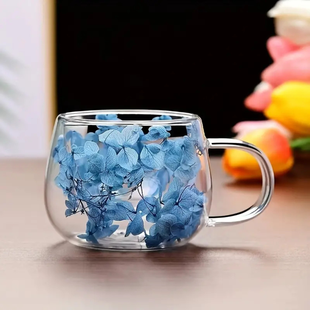 Handcrafted Double Layer Glass Flower Coffee Mug