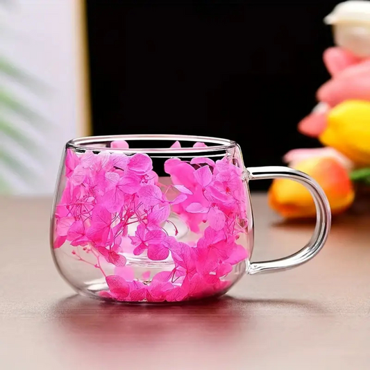 Handcrafted Double Layer Glass Flower Coffee Mug