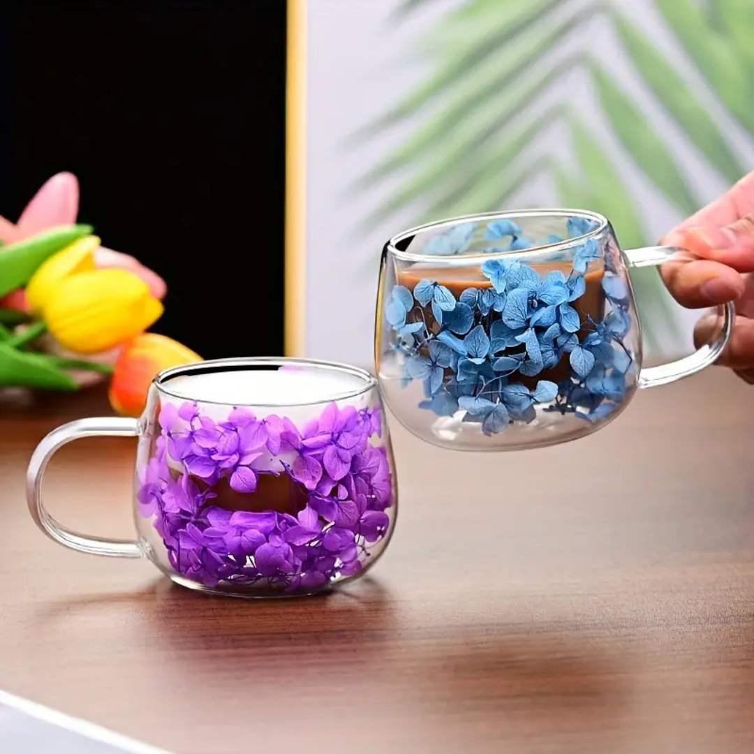 Handcrafted Double Layer Glass Flower Coffee Mug