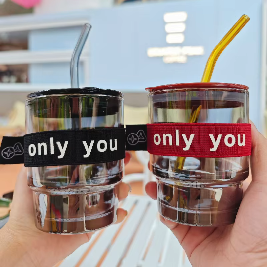 Glass Mug with Straw and Sleeve