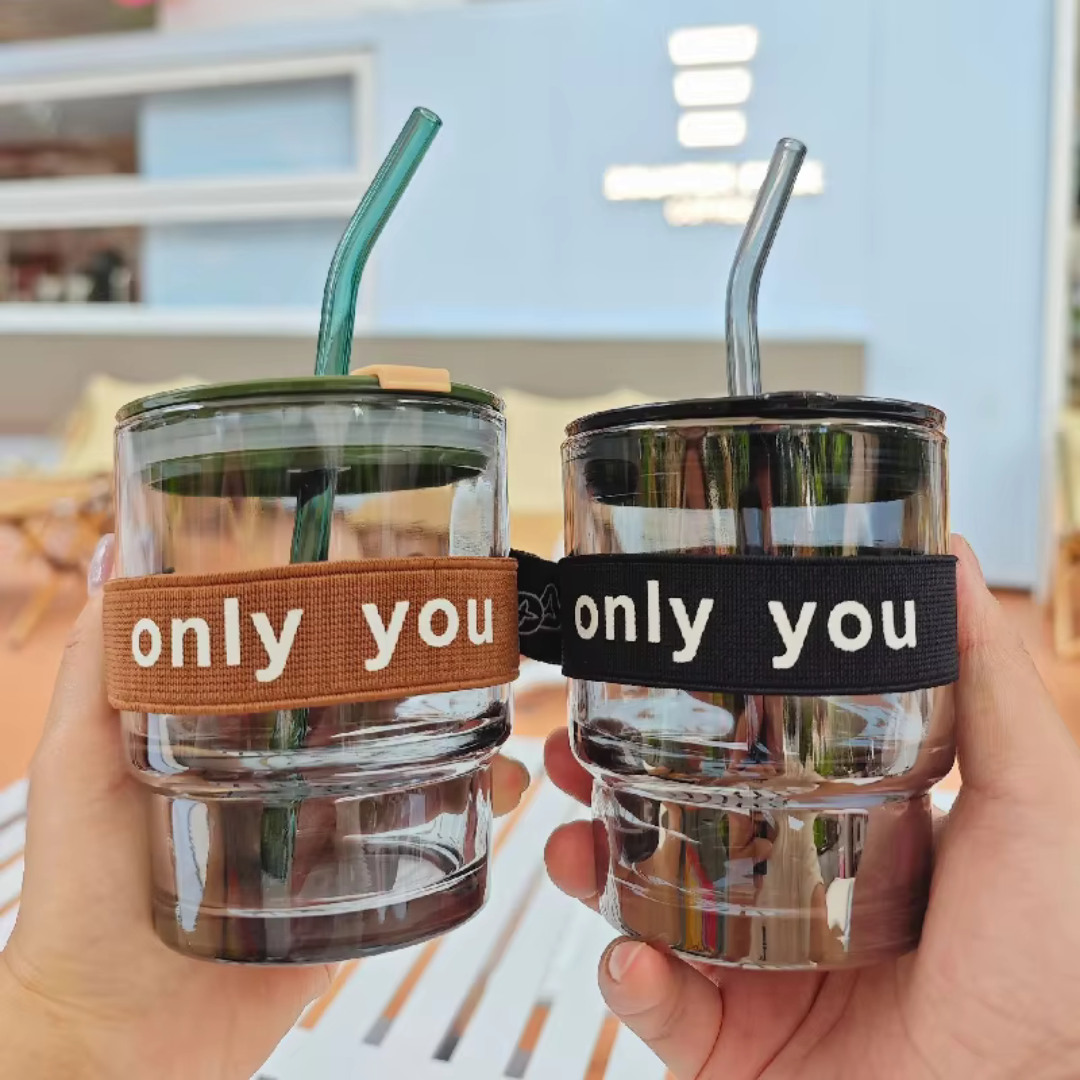 Glass Mug with Straw and Sleeve