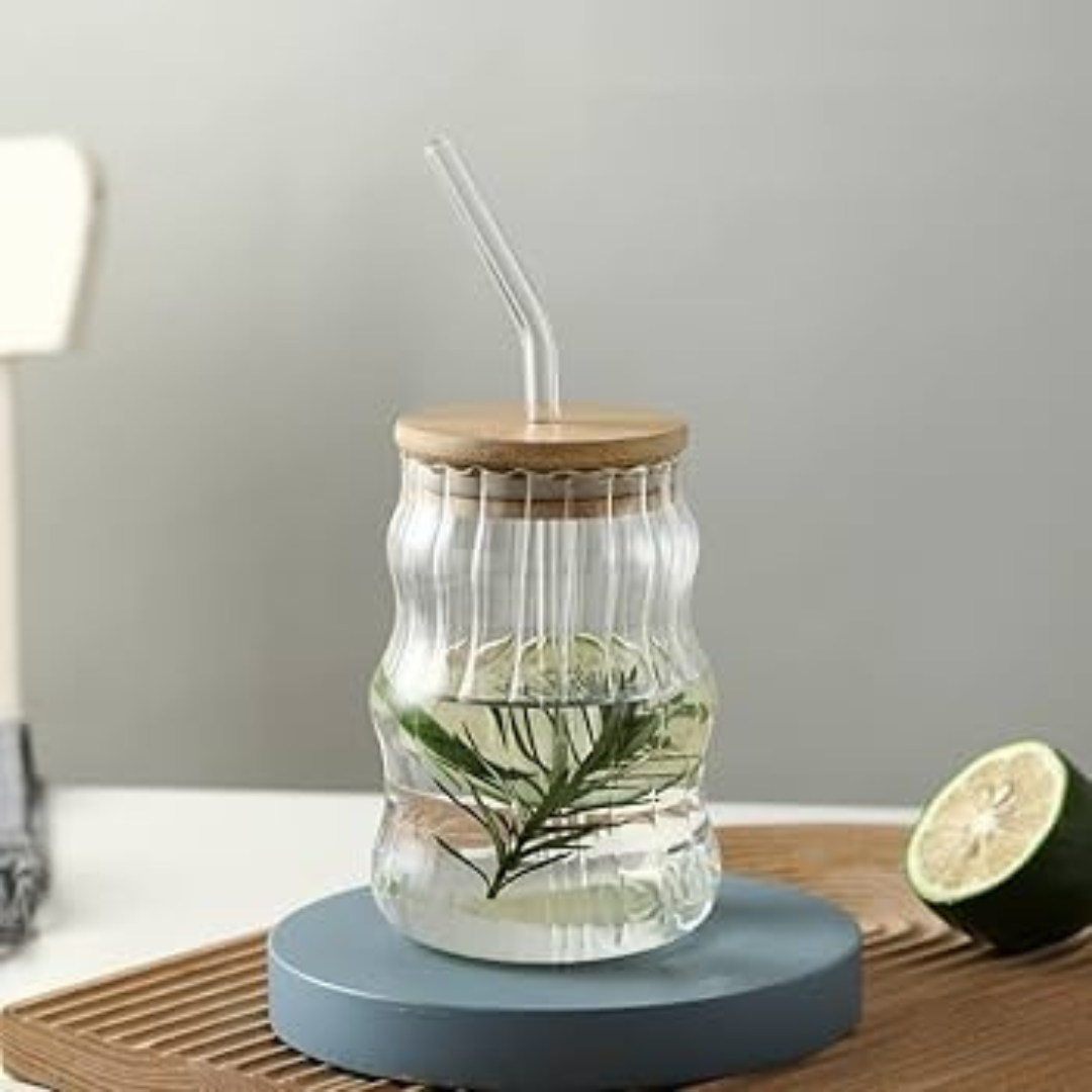 Bubble Glass with Straw and Lid